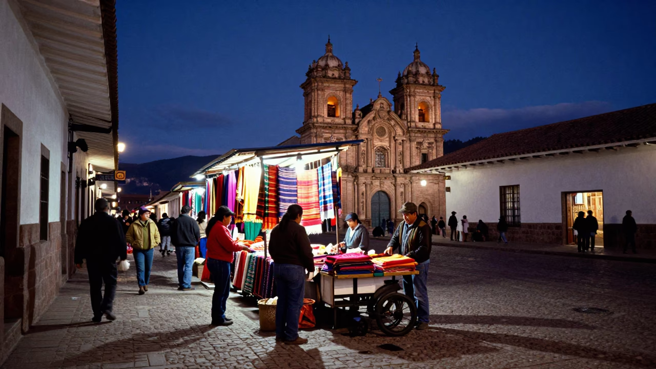 Street Scene in Cusco at Twilight in in Cusco, Peru