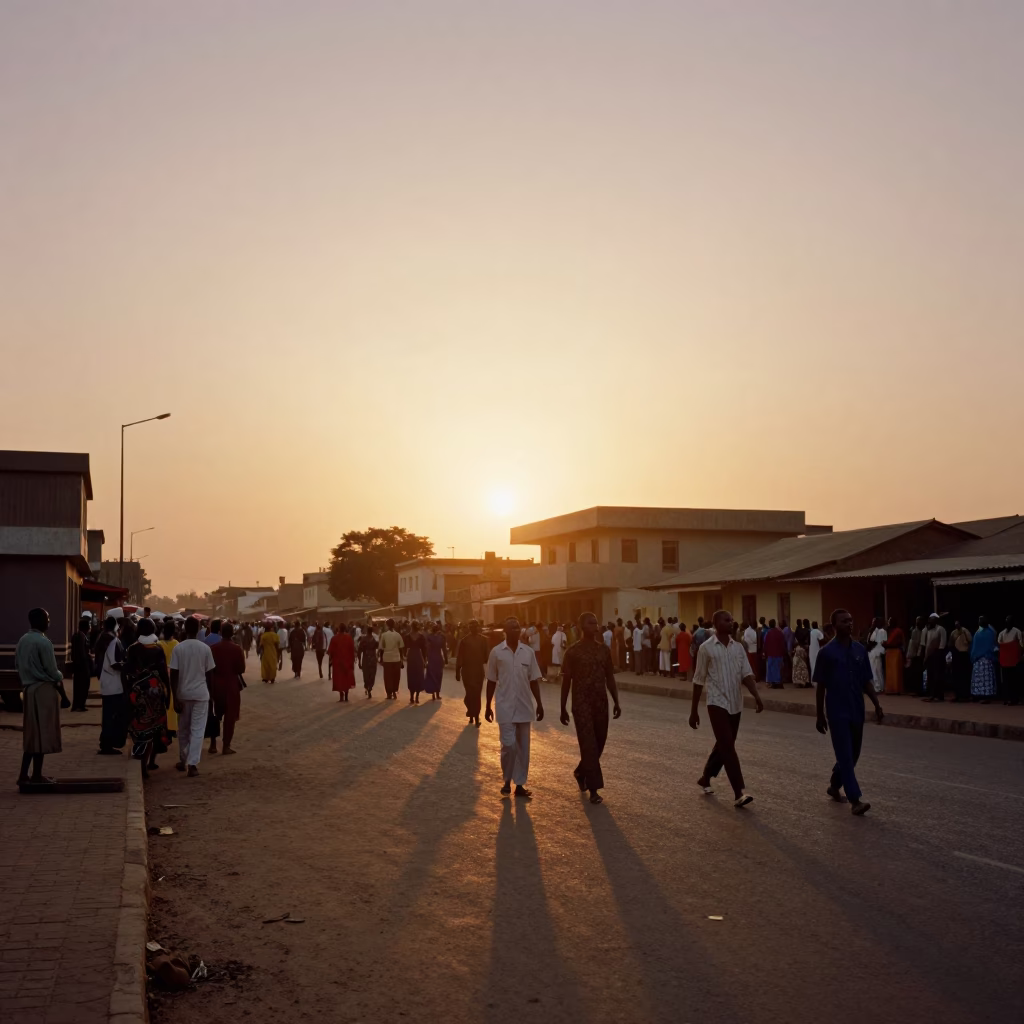 Street Scene in Dakar at As The Sun Drops Toward The Horizon in in Dakar, Senegal