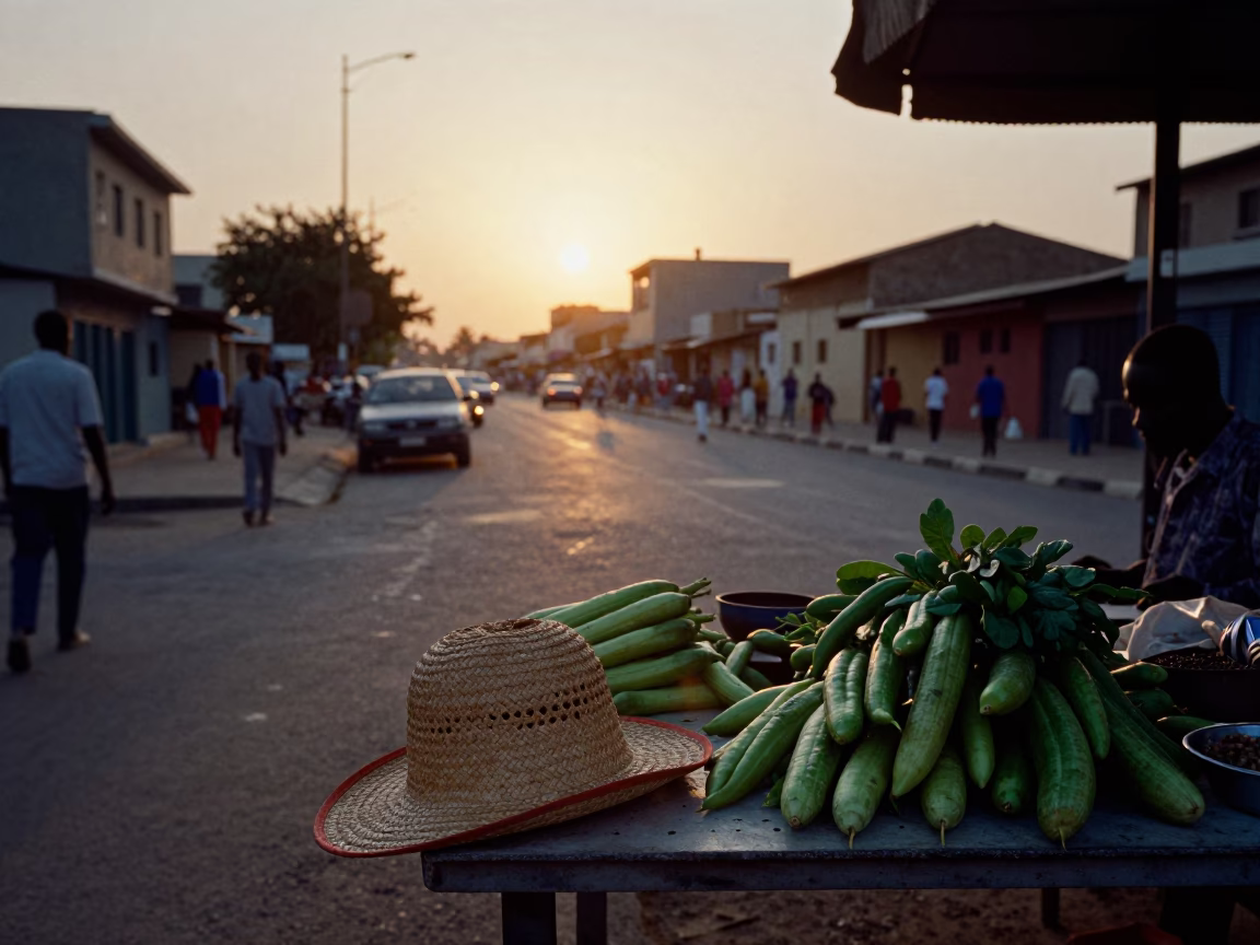 Street Scene in Dakar at As The Sun Drops Toward The Horizon in in Dakar, Senegal