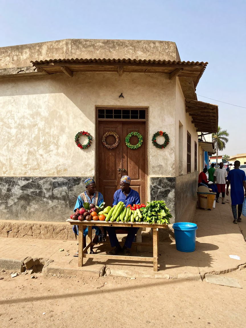 Street Scene in Dakar at Bright Midmorning Light in in Dakar, Senegal