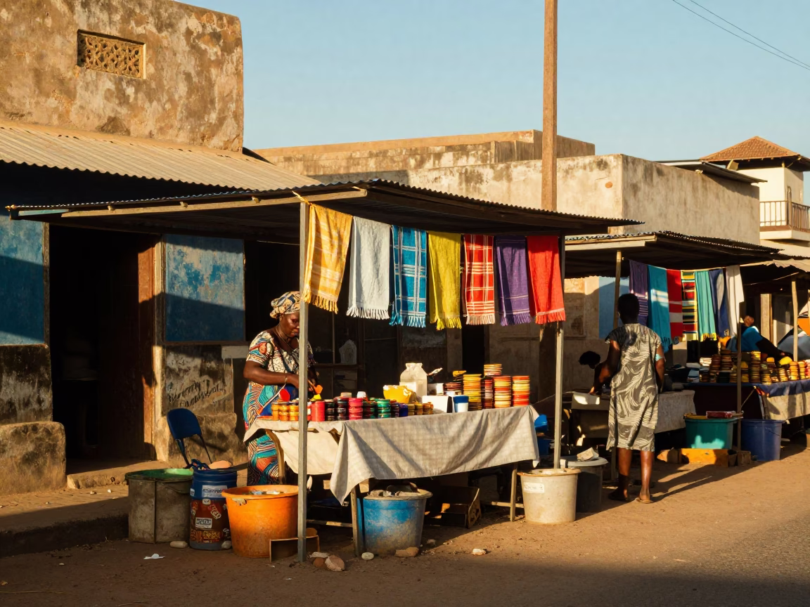 Street Scene in Dakar at Clear Late-afternoon Light in in Dakar, Senegal
