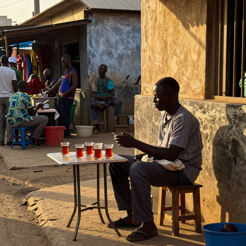 Street Scene in Dakar at Honeyed Evening Light in in Dakar, Senegal