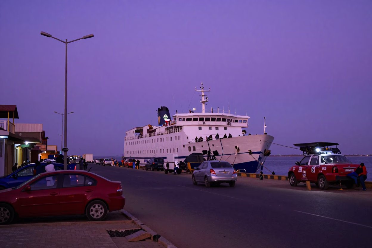 Street Scene in Dakar at Indigo Twilight After Sunset in in Dakar, Senegal