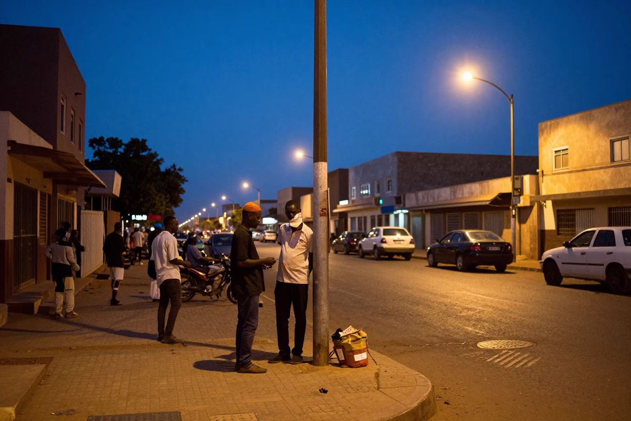 Street Scene in Dakar at Indigo Twilight After Sunset in in Dakar, Senegal