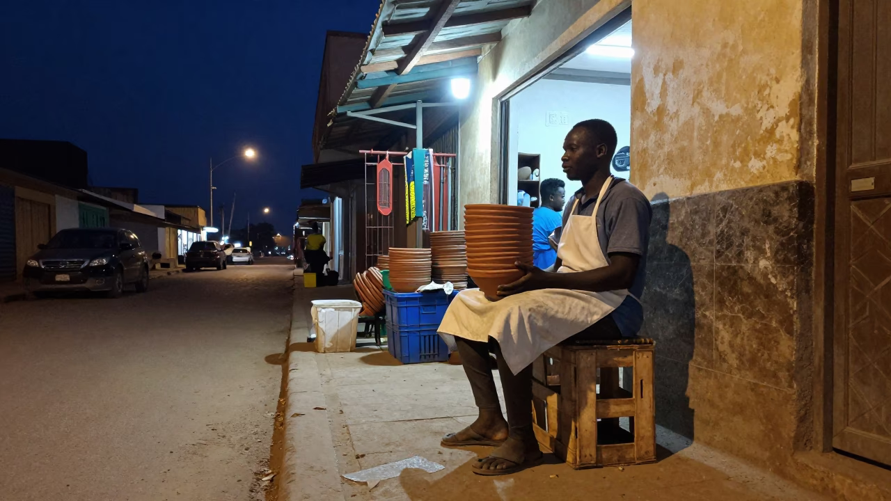 Street Scene in Dakar at Midnight Light in in Dakar, Senegal