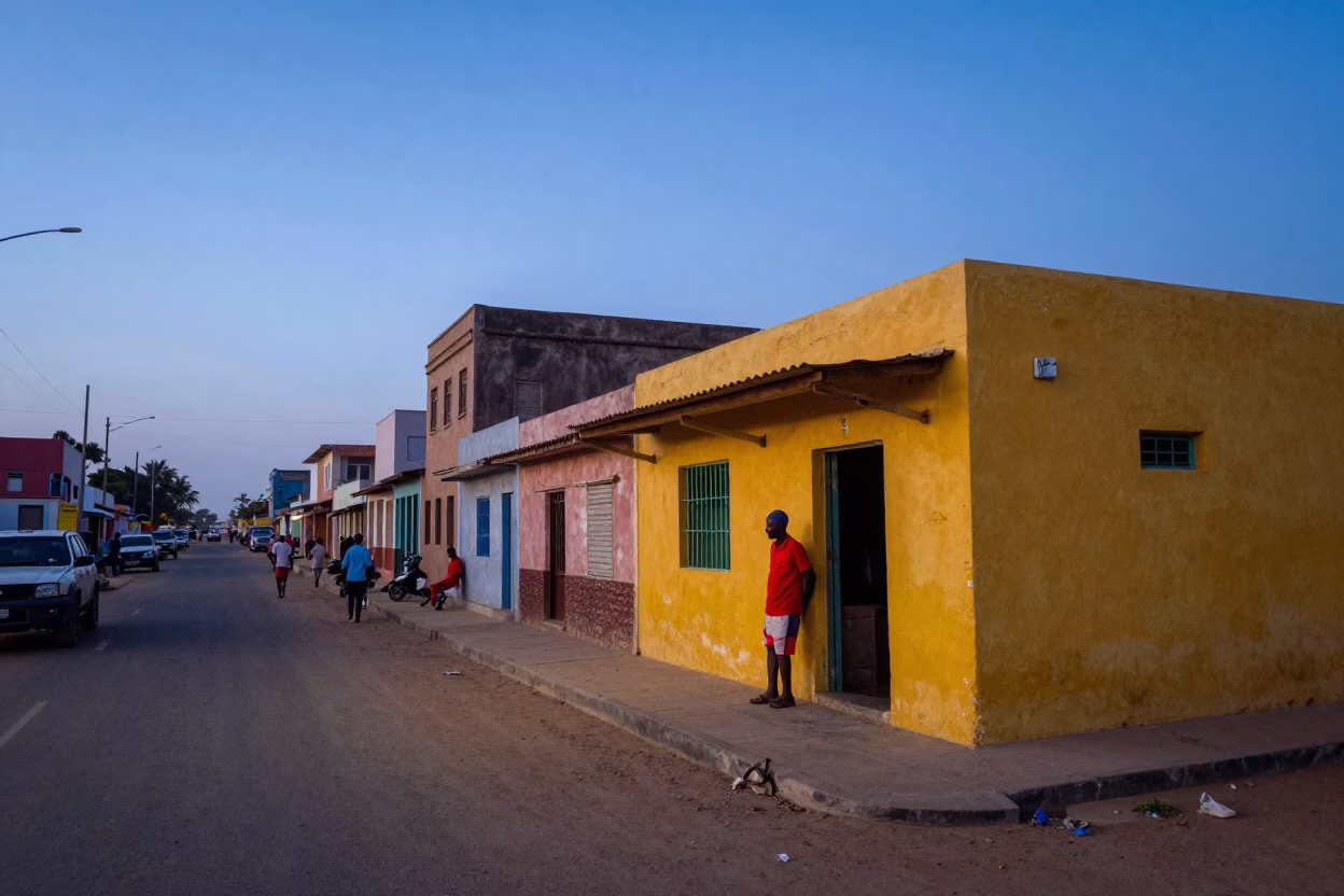 Street Scene in Dakar at Nautical Dawn Light in in Dakar, Senegal
