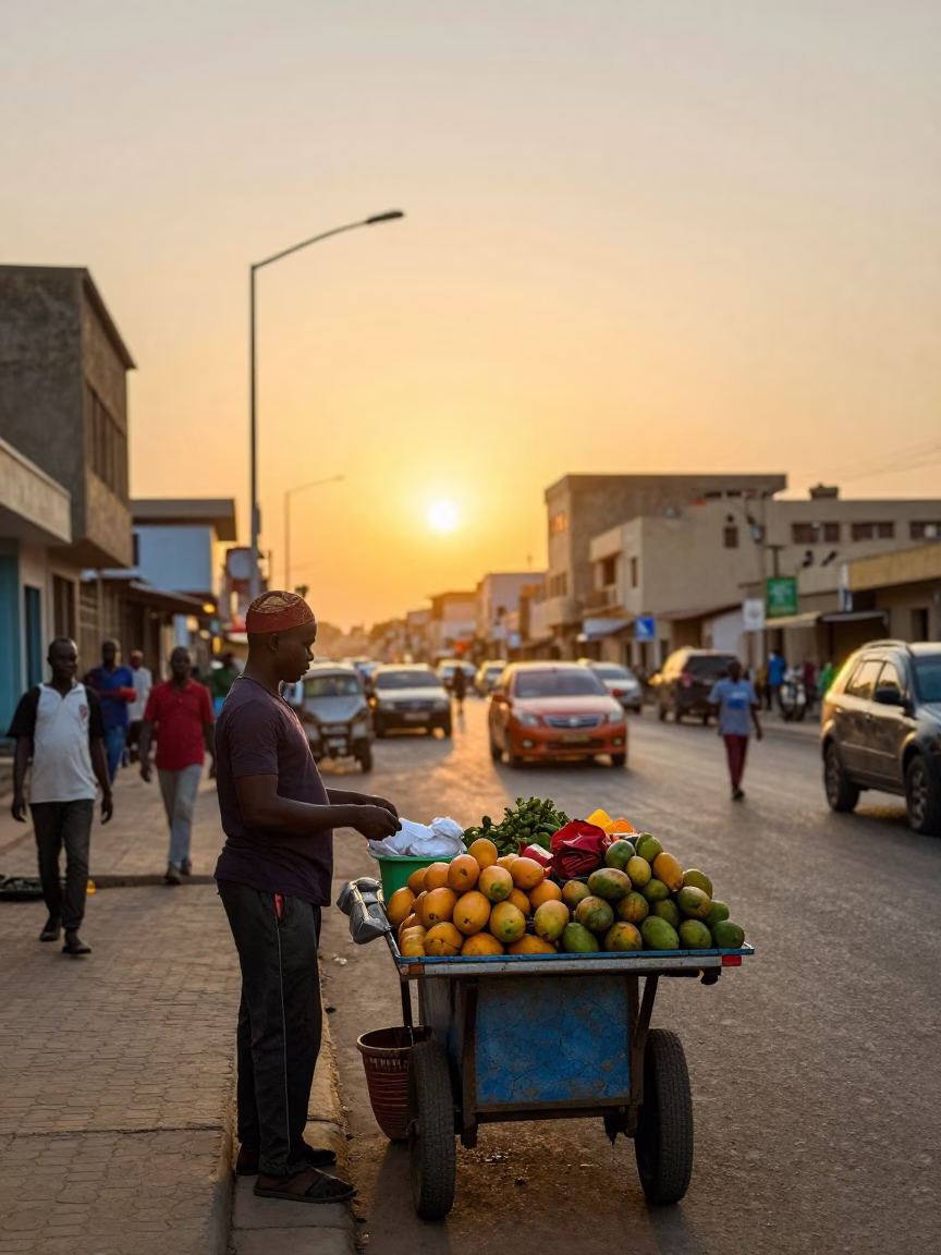 Street Scene in Dakar at Sunset Light in in Dakar, Senegal