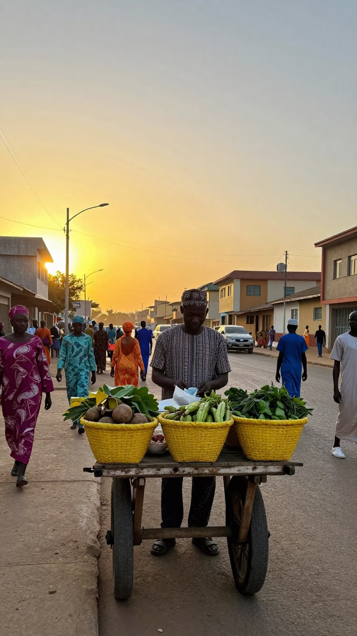 Street Scene in Dakar at Sunset Light in in Dakar, Senegal