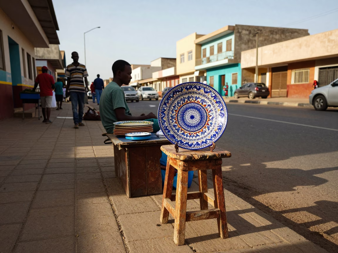 Street Scene in Dakar at The Late Afternoon Light in in Dakar, Senegal