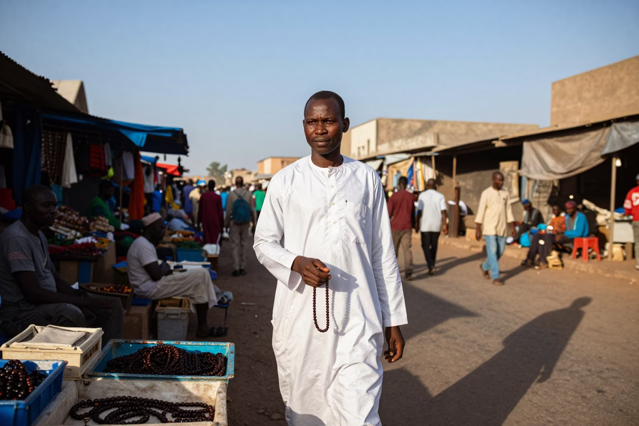 Street Scene in Dakar Senegal Late Afternoon Light with Prayer Beads in in Dakar, Senegal