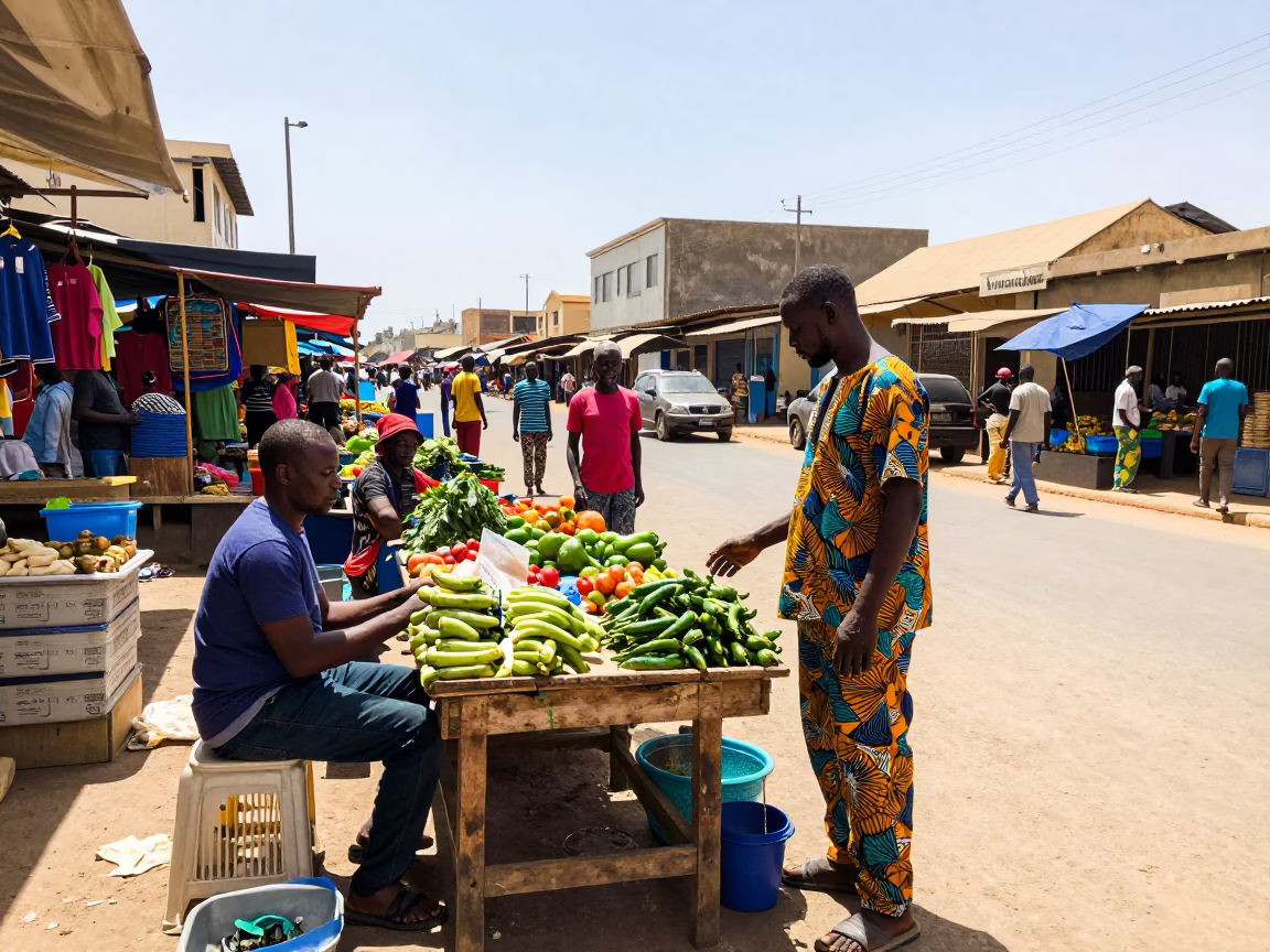 Street Scene in Dakar Senegal Midmorning Light with Local Market Activity and Traditional Elements in in Dakar, Senegal