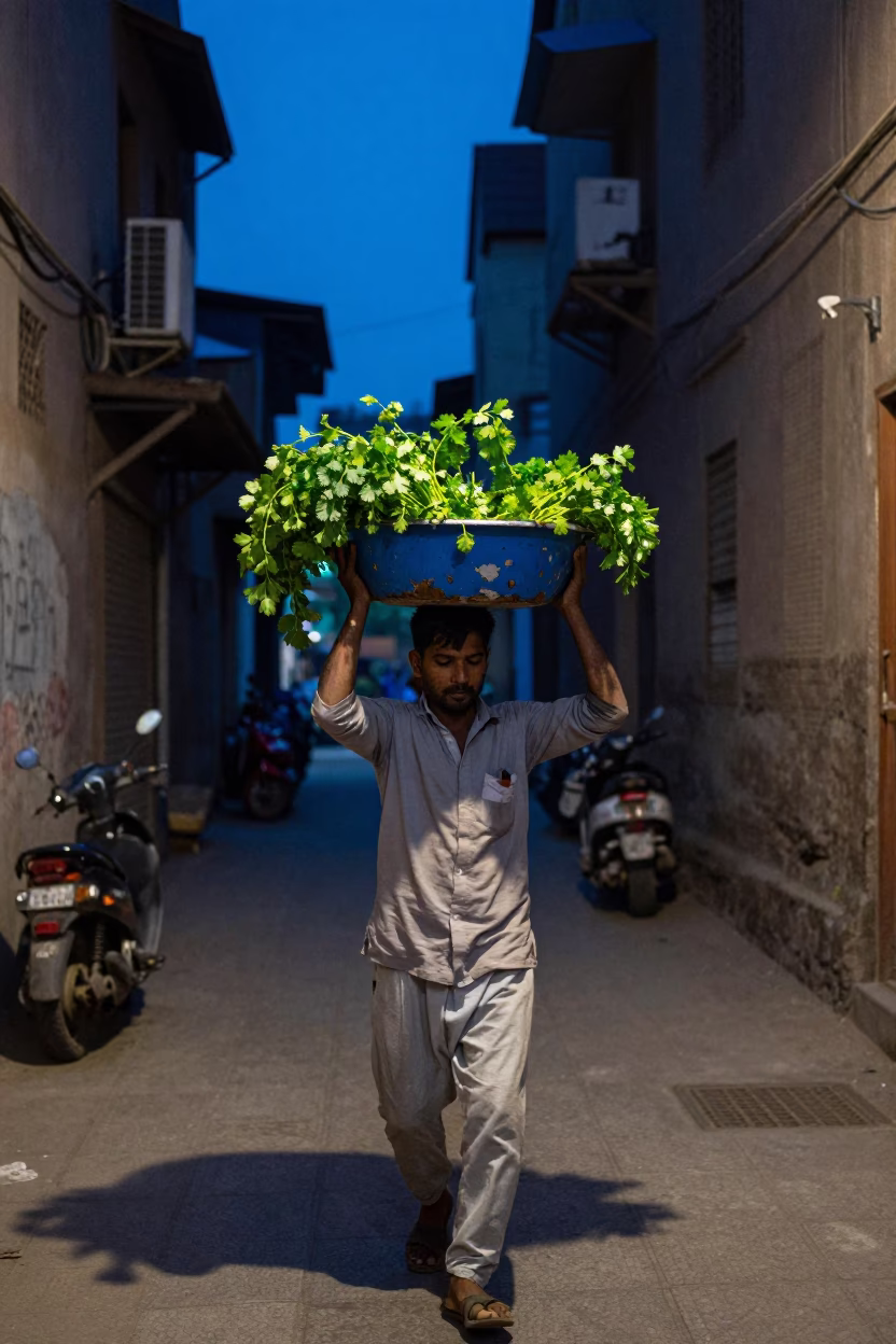 Street Scene in Delhi at Blue Hour in in Delhi, India