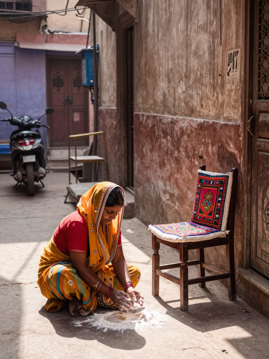 Street Scene in Delhi at Bright Midmorning Light in in Delhi, India