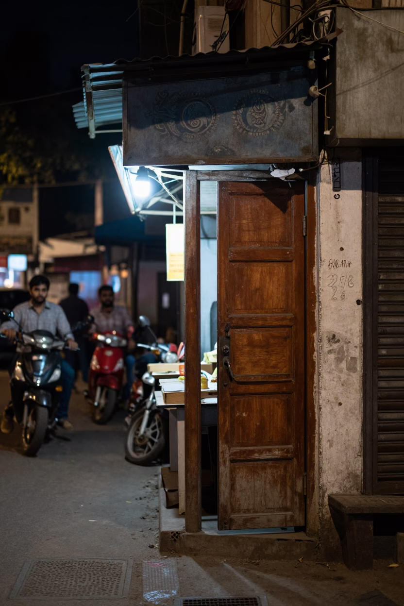 Street Scene in Delhi at Deep In The Night Light in in Delhi, India