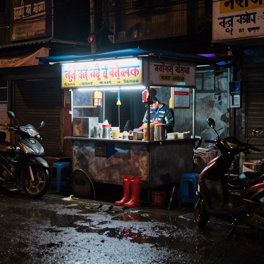 Street Scene in Delhi at Deep In The Night Light in in Delhi, India