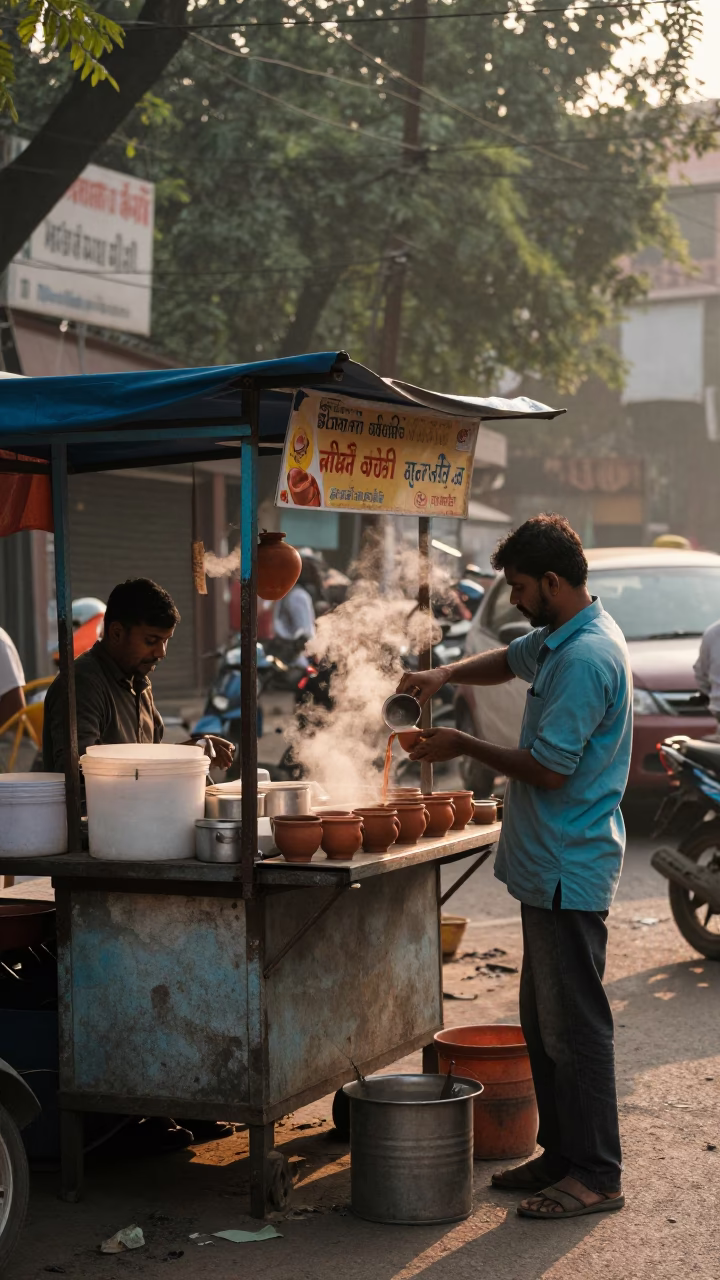Street Scene in Delhi at First Light Of Dawn in in Delhi, India