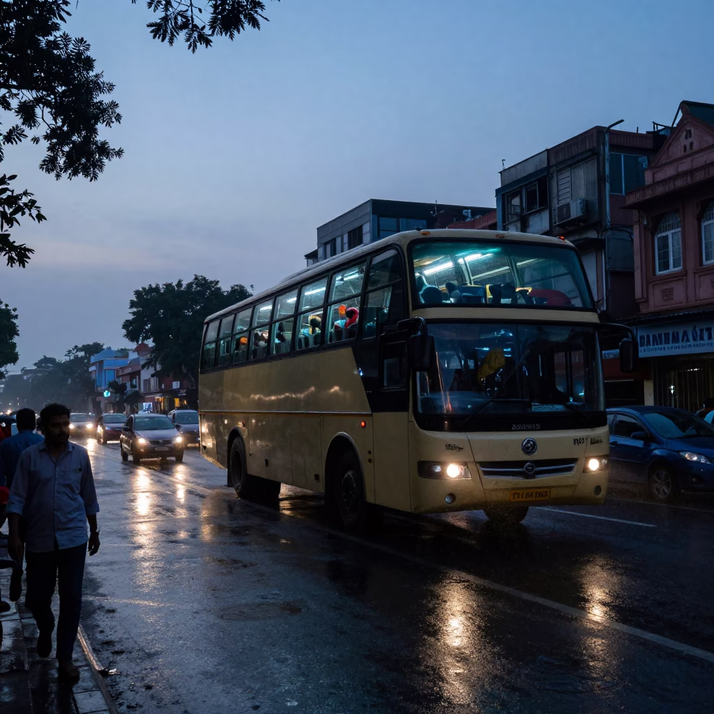 Street Scene in Delhi at Nautical Dawn Light in in Delhi, India