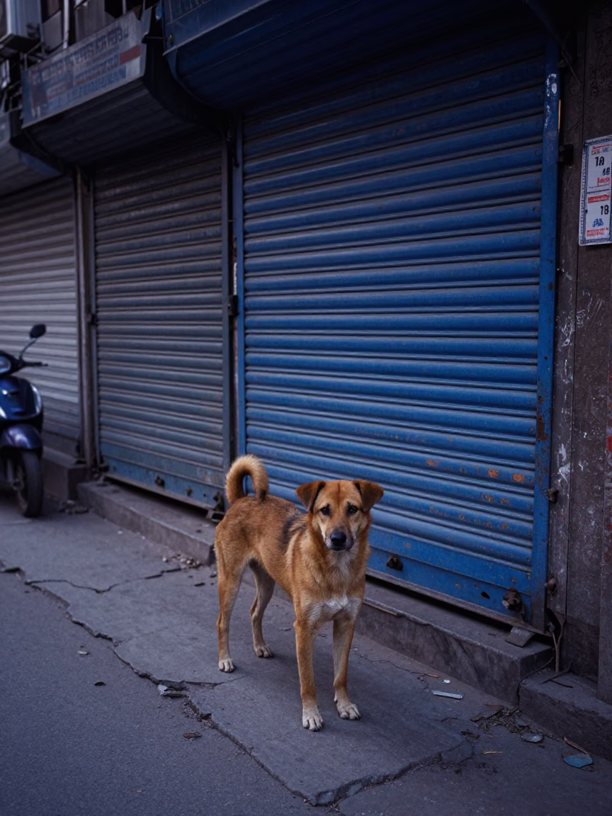 Street Scene in Delhi at Sunrise Light in in Delhi, India