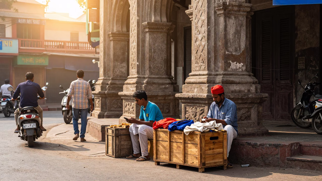 Street Scene in Delhi at The Early Afternoon Light in in Delhi, India