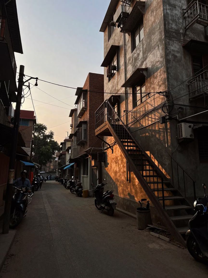 Street Scene in Delhi at The Early Evening Light in in Delhi, India