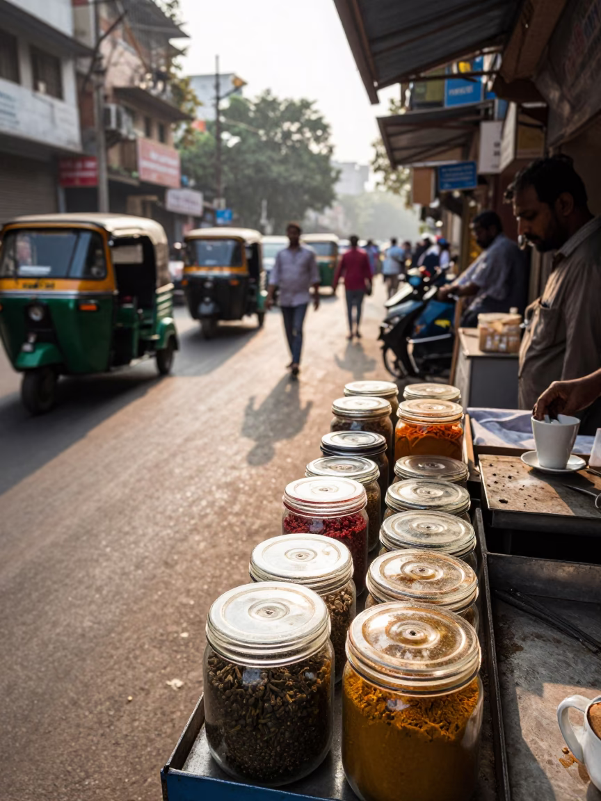 Street Scene in Delhi at The Late Morning Light in in Delhi, India