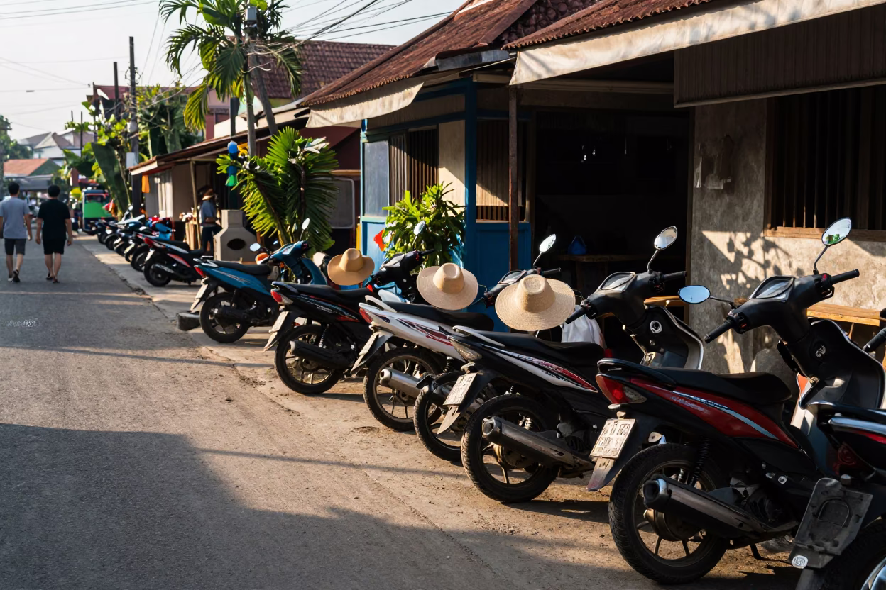 Street Scene in Denpasar at Clear Late-afternoon Light in in Denpasar, Indonesia