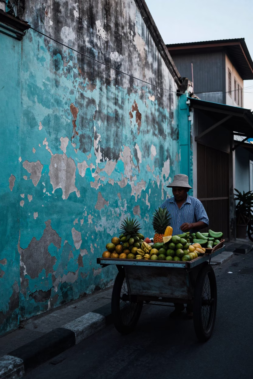 Street Scene in Denpasar at Early Morning Light in in Denpasar, Indonesia