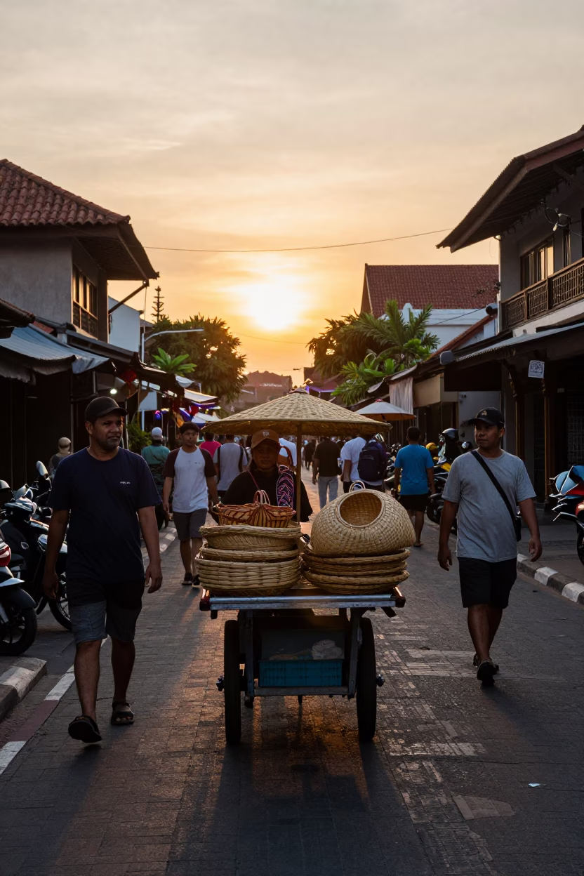 Street Scene in Denpasar at Golden Hour in in Denpasar, Indonesia