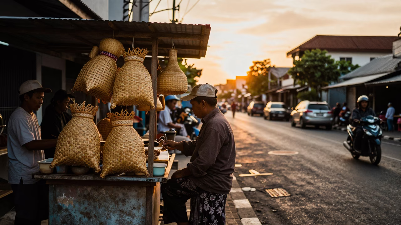 Street Scene in Denpasar at Golden Hour in in Denpasar, Indonesia