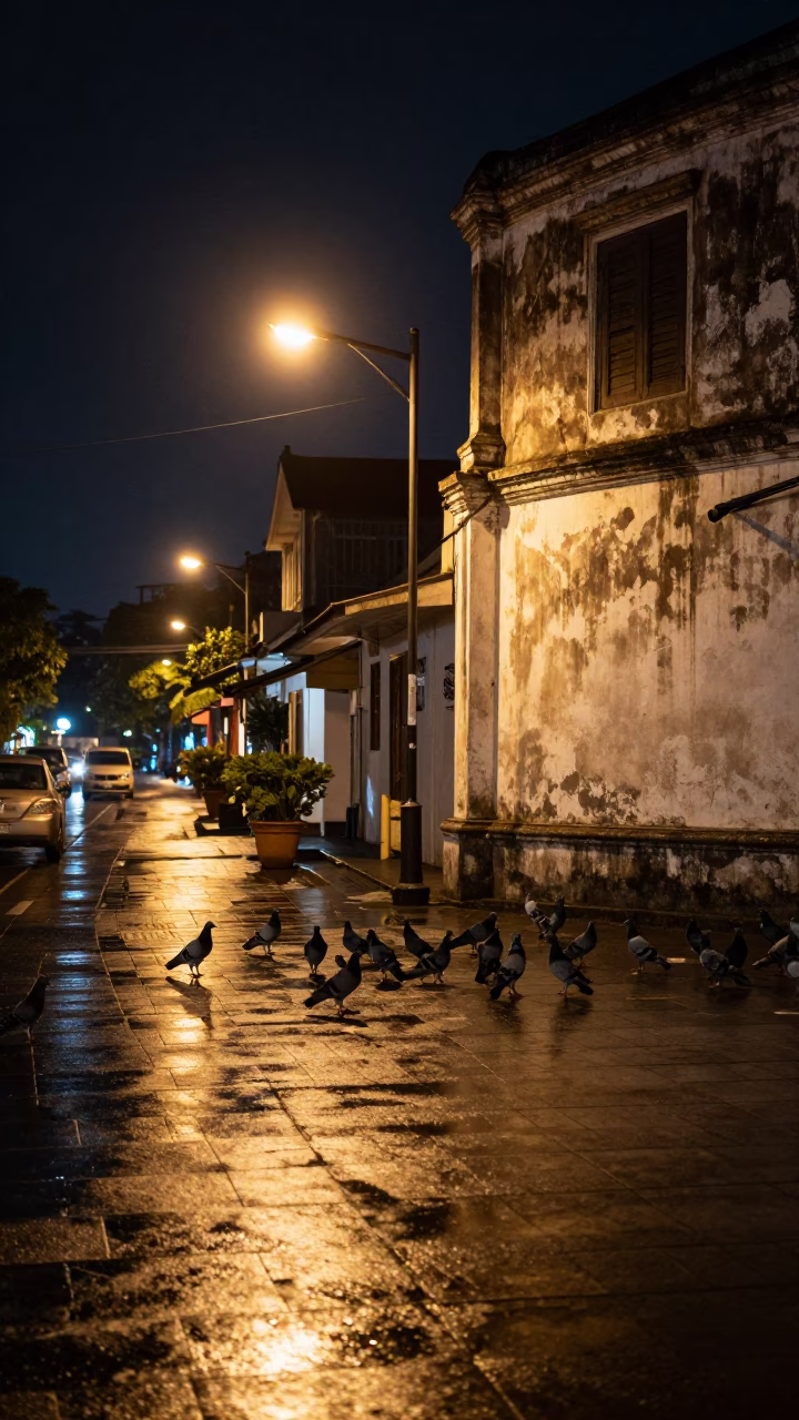 Street Scene in Denpasar at Late At Night Light in in Denpasar, Indonesia