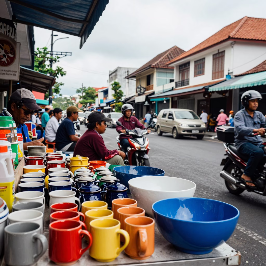Street Scene in Denpasar at Midday Light in in Denpasar, Indonesia