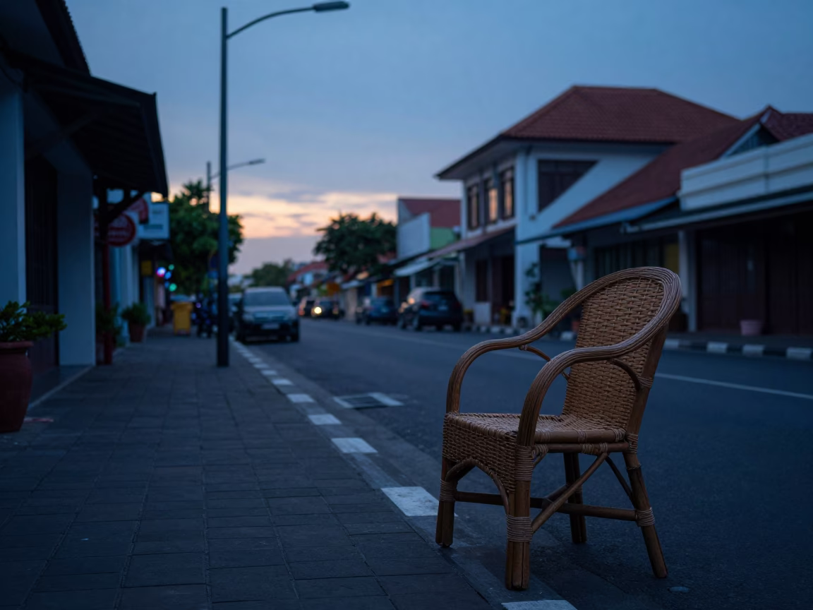 Street Scene in Denpasar at Sunrise Light in in Denpasar, Indonesia