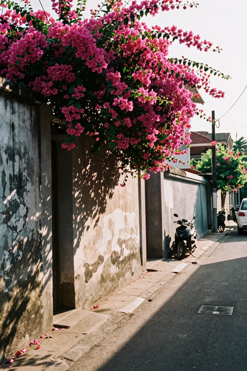 Street Scene in Denpasar at The Early Afternoon Light in in Denpasar, Indonesia