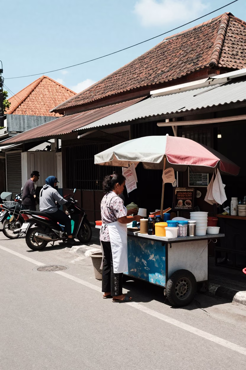 Street Scene in Denpasar at The Flat Glare Of Noon Light in in Denpasar, Indonesia