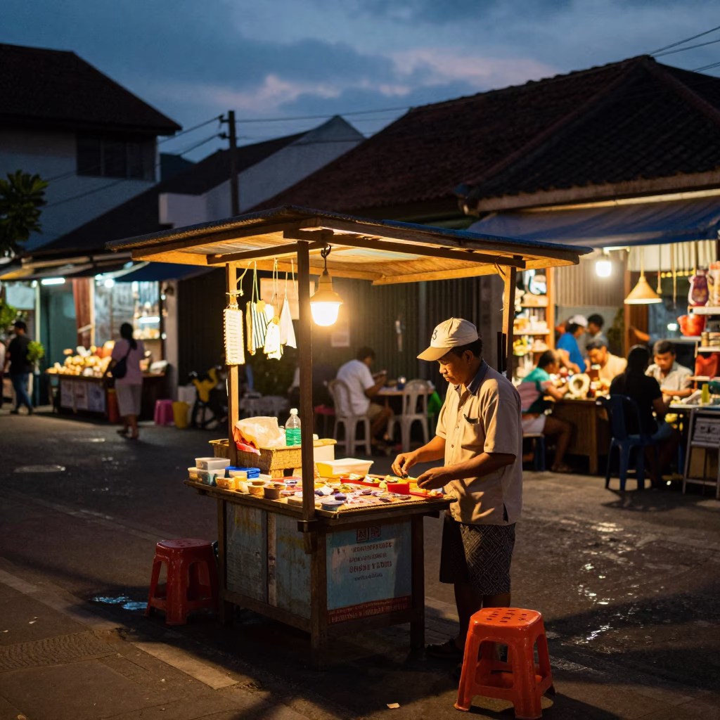 Street Scene in Denpasar at Twilight in in Denpasar, Indonesia