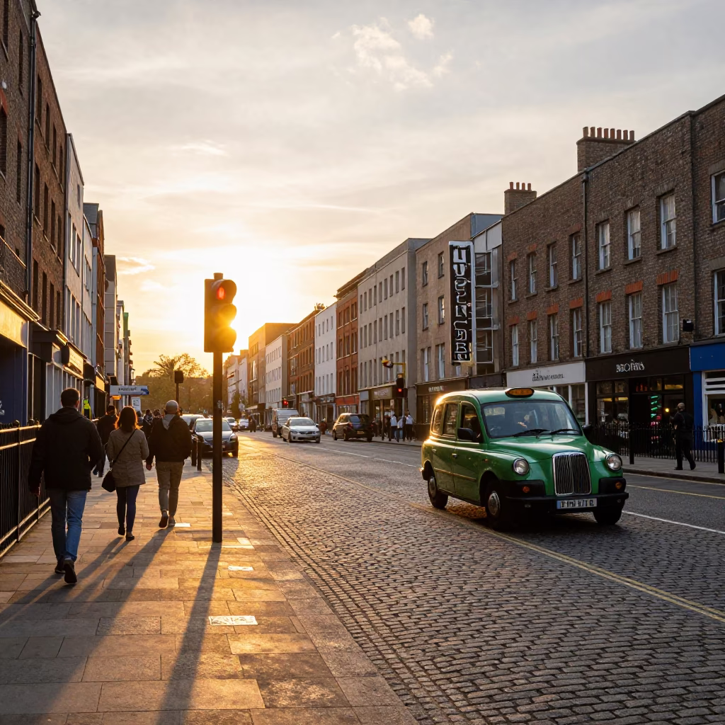Street Scene in Dublin at Golden Hour in in Dublin, Ireland