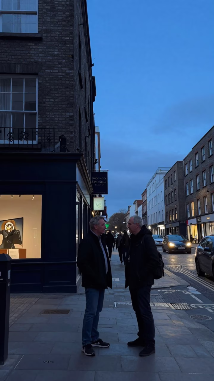 Street Scene in Dublin at Indigo Twilight After Sunset in in Dublin, Ireland