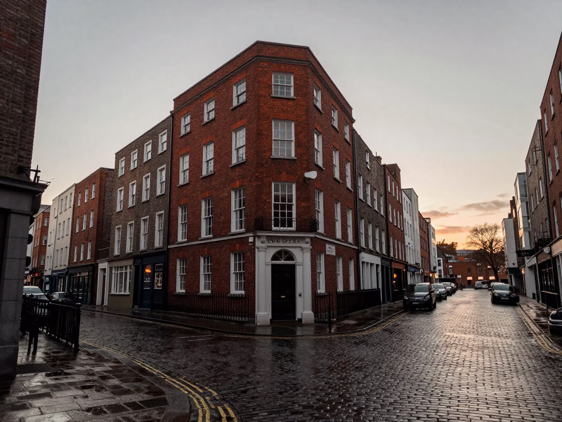 Street Scene in Dublin at Nautical Dawn Light in in Dublin, Ireland