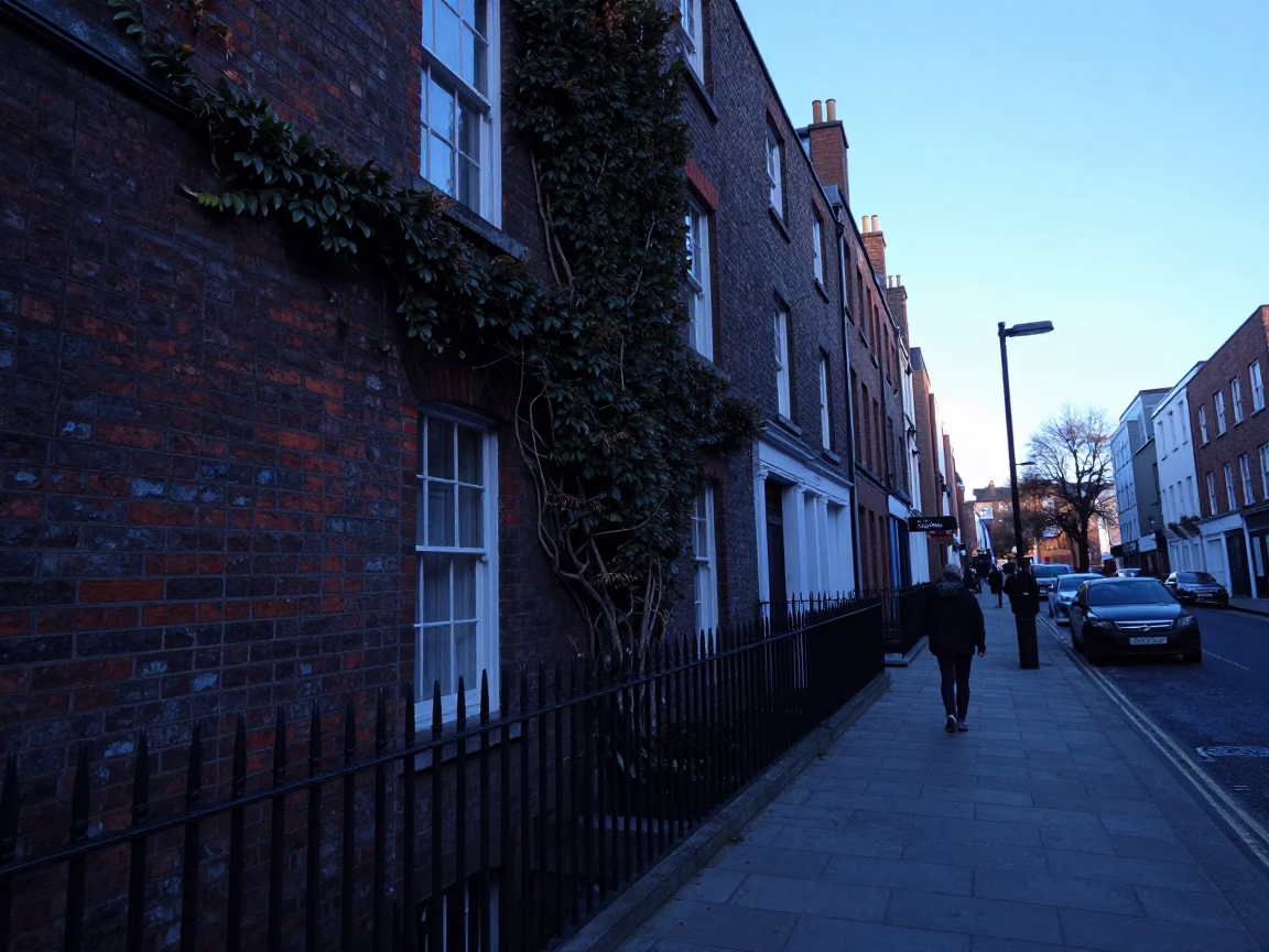 Street Scene in Dublin at Sunrise Light in in Dublin, Ireland