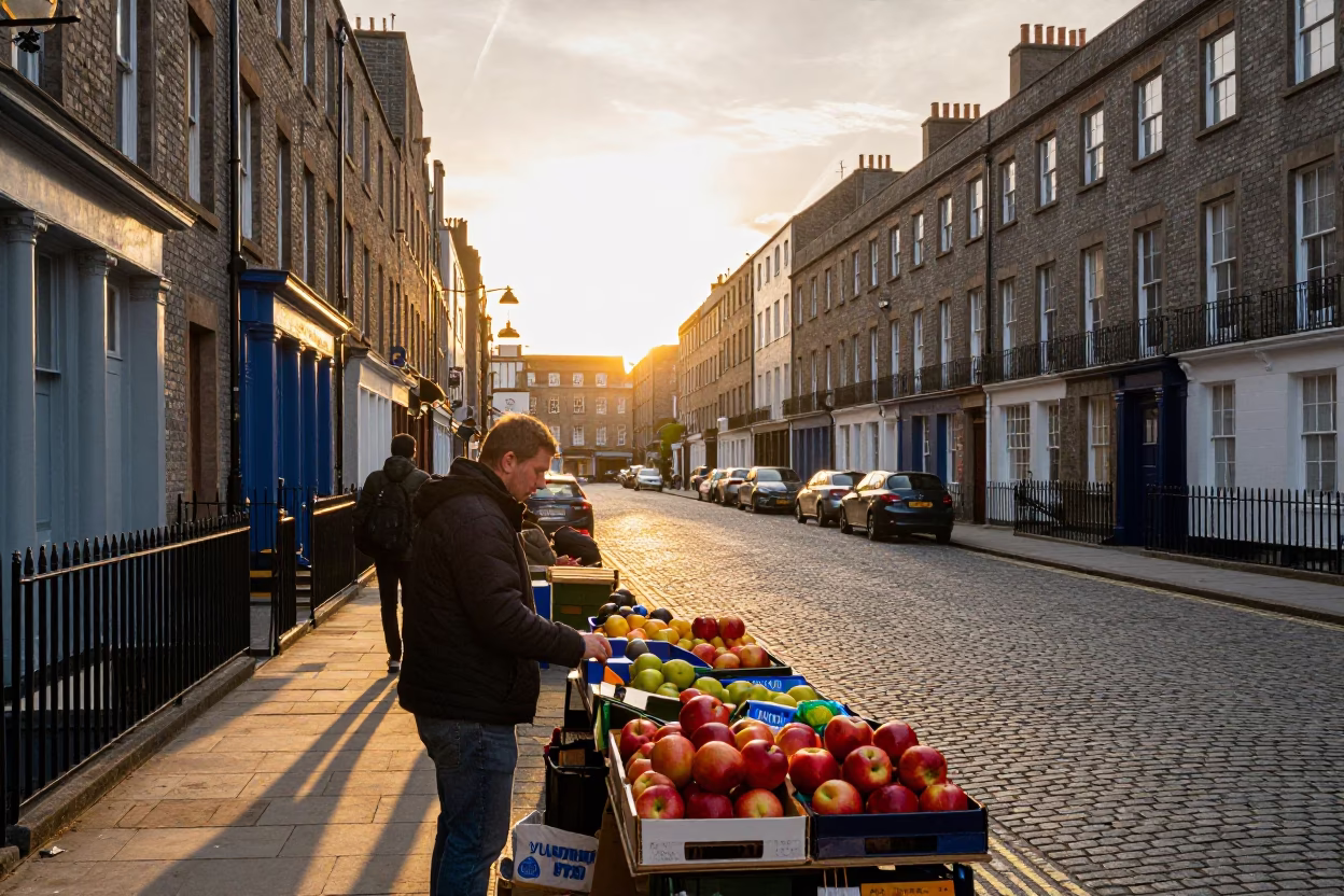 Street Scene in Dublin at Sunset Light in in Dublin, Ireland