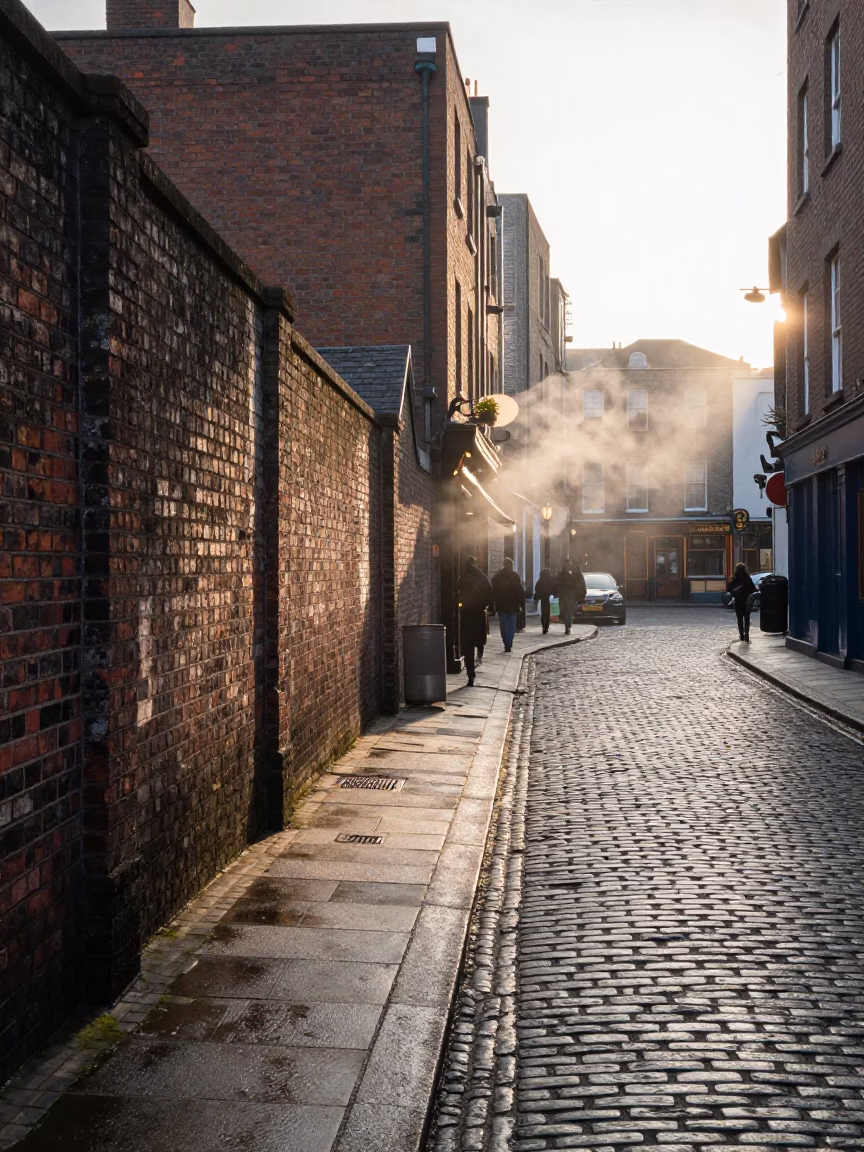 Street Scene in Dublin at The Early Morning Light in in Dublin, Ireland