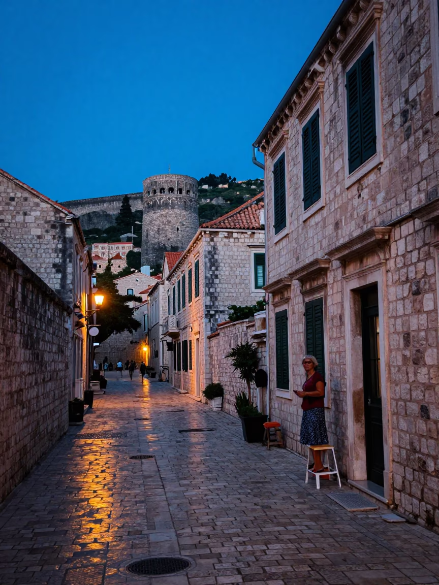 Street Scene in Dubrovnik at Blue Hour in in Dubrovnik, Croatia