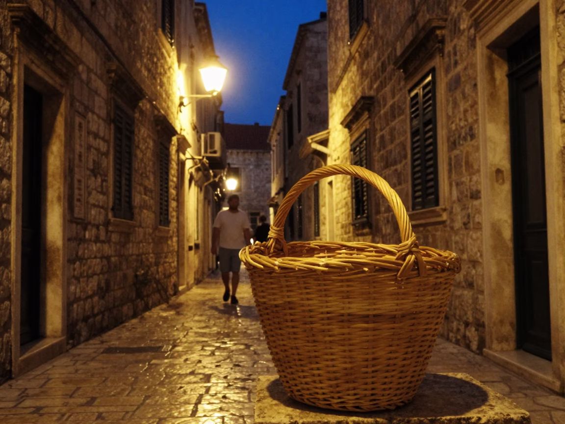 Street Scene in Dubrovnik at Deep In The Night Light in in Dubrovnik, Croatia