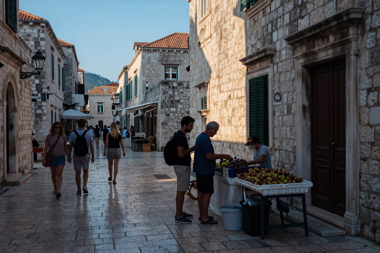 Street Scene in Dubrovnik at Early Morning Light in in Dubrovnik, Croatia