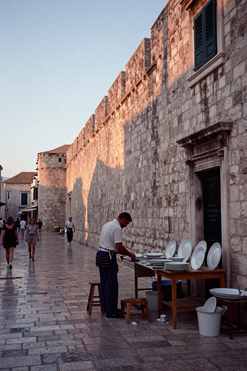 Street Scene in Dubrovnik at First Light Of Dawn in in Dubrovnik, Croatia