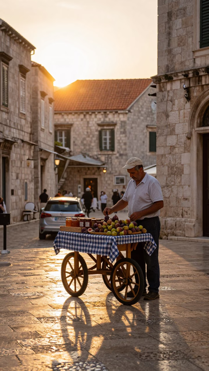 Street Scene in Dubrovnik at Golden Hour in in Dubrovnik, Croatia