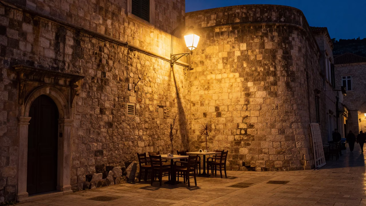 Street Scene in Dubrovnik at Late At Night Light in in Dubrovnik, Croatia