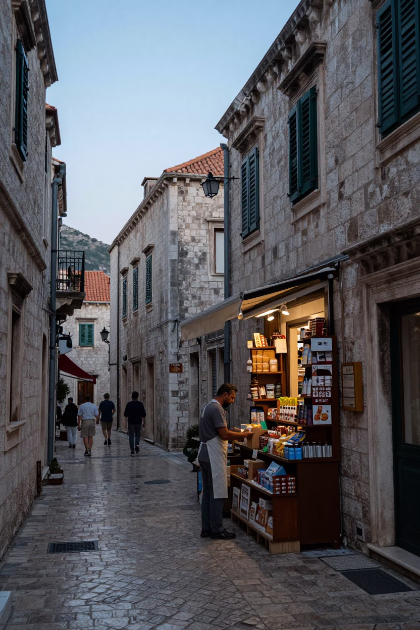 Street Scene in Dubrovnik at Sunrise Light in in Dubrovnik, Croatia