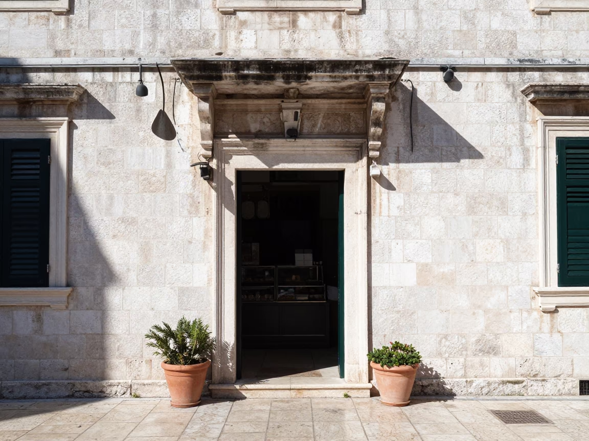 Street Scene in Dubrovnik at The Flat Glare Of Noon Light in in Dubrovnik, Croatia