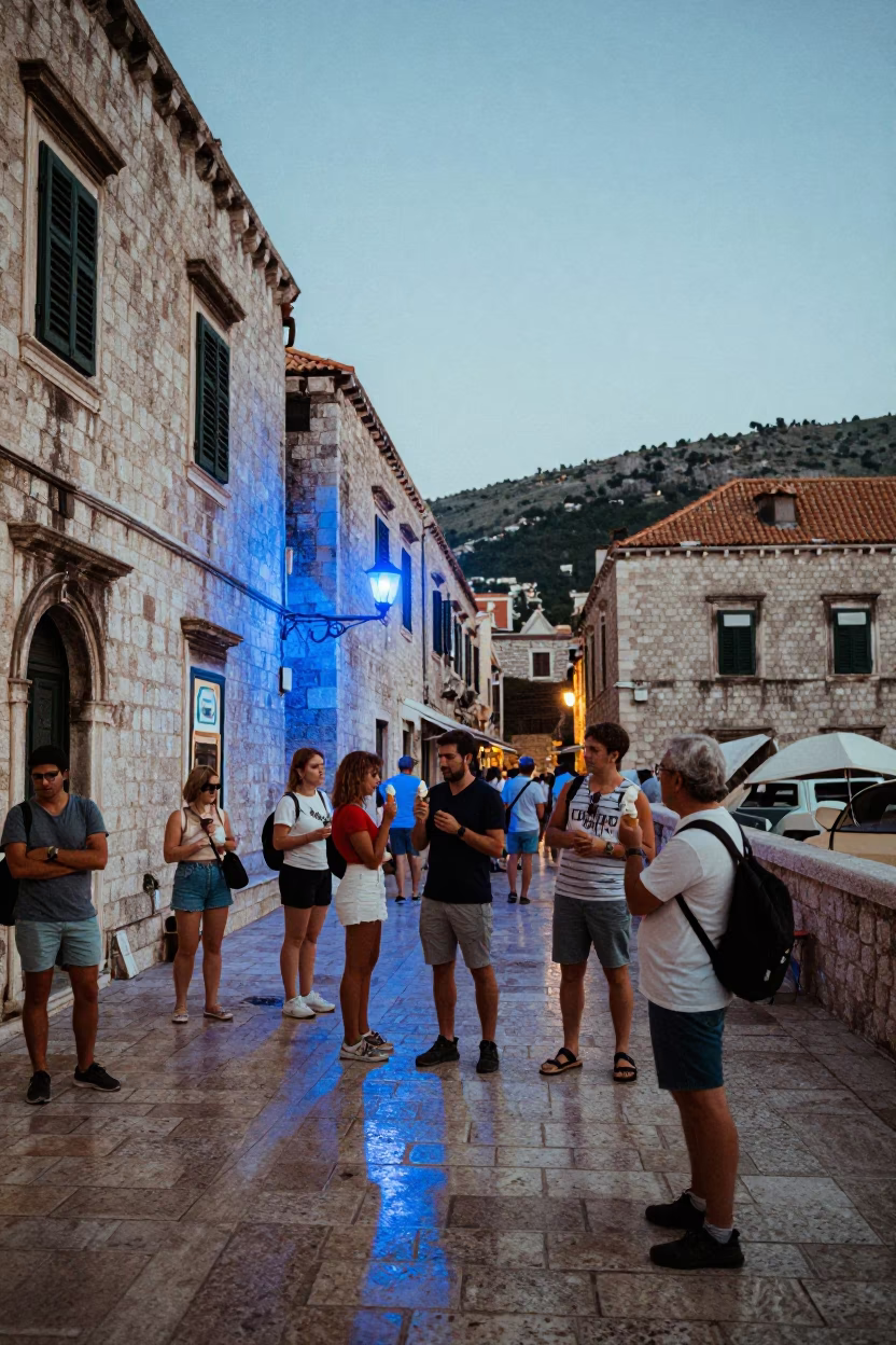 Street Scene in Dubrovnik at The Last Blue Light Of Evening in in Dubrovnik, Croatia